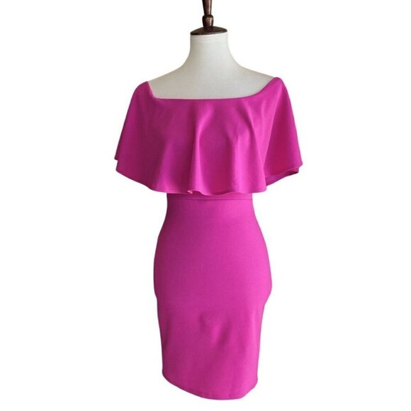 Soprano Womens Pink Ruffle Off-the-Shoulder Bodycon Dress Size S - Picture 2 of 13